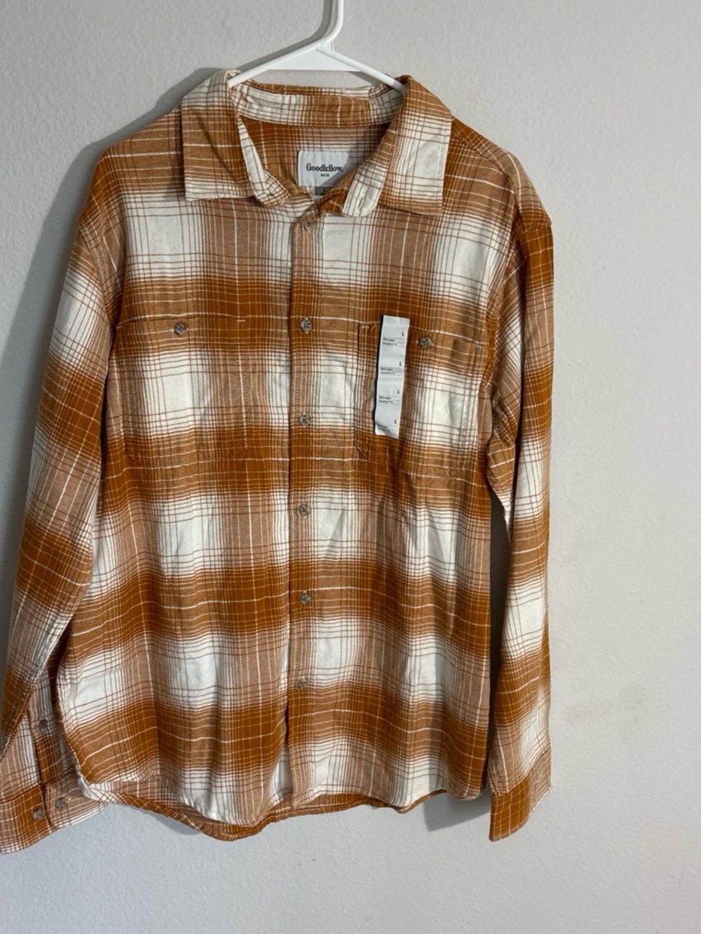 Goodfellow & Co Men's Rust and Cream Plaid Button-Down Shirt